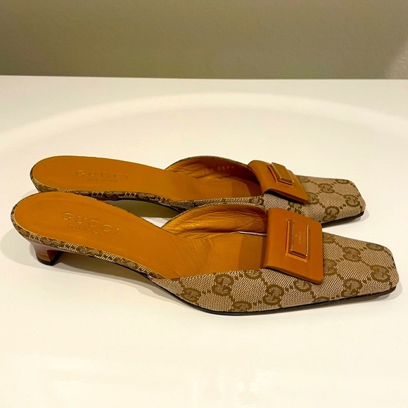 Vintage Gucci GG Monogram Slip-On Kitten Heel Mules - Picture 3 of 14